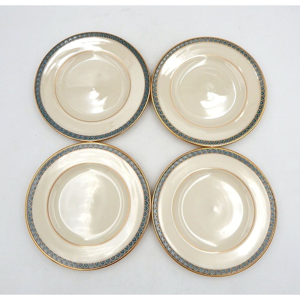 Lenox Patriot Bread Butter Plates 6-1/2 Inch USA Set/4 Green Border Gold Arches